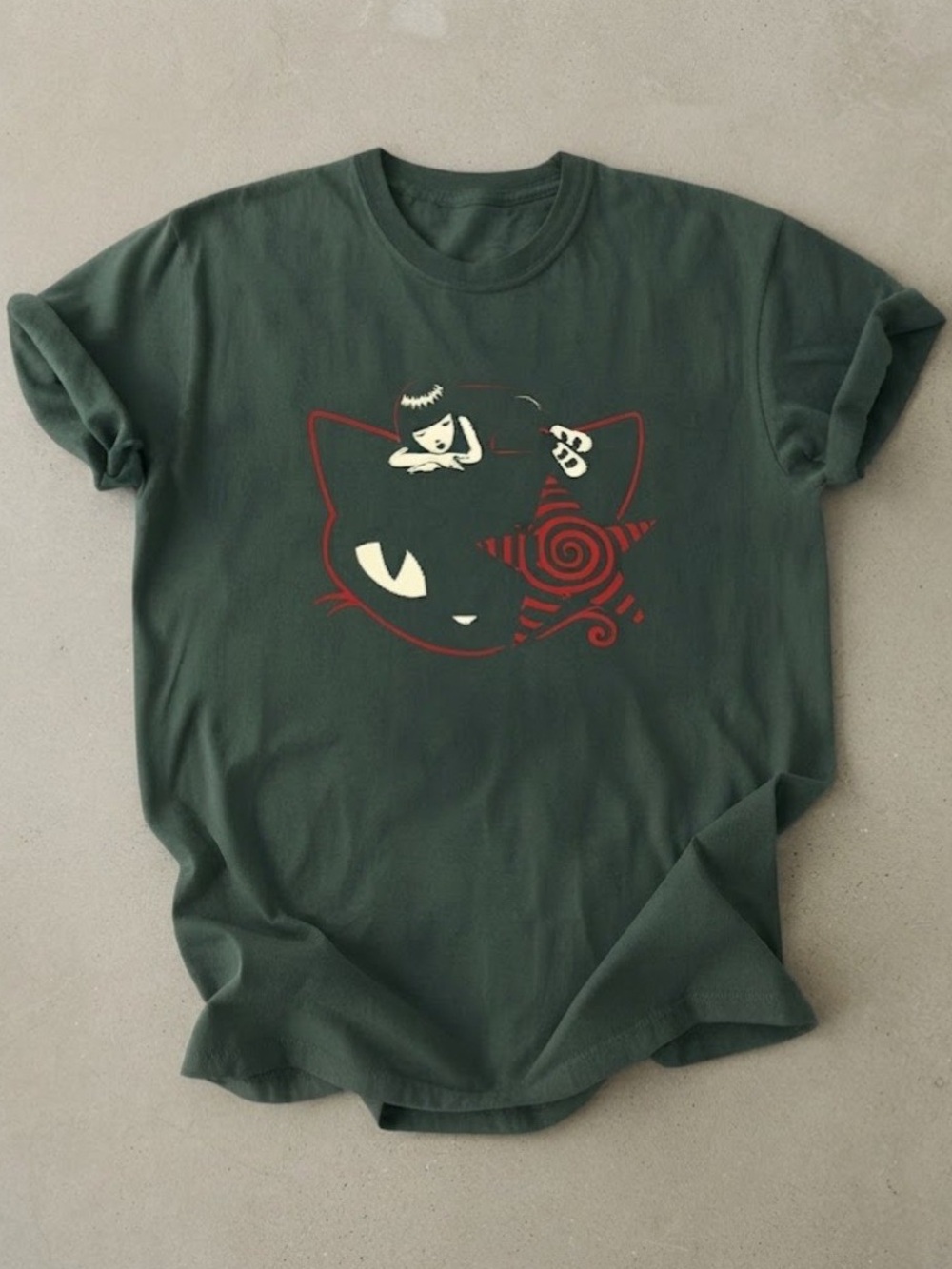 Green Cat Star Graphic Cute Alternative Dark Gildan T-Shirt